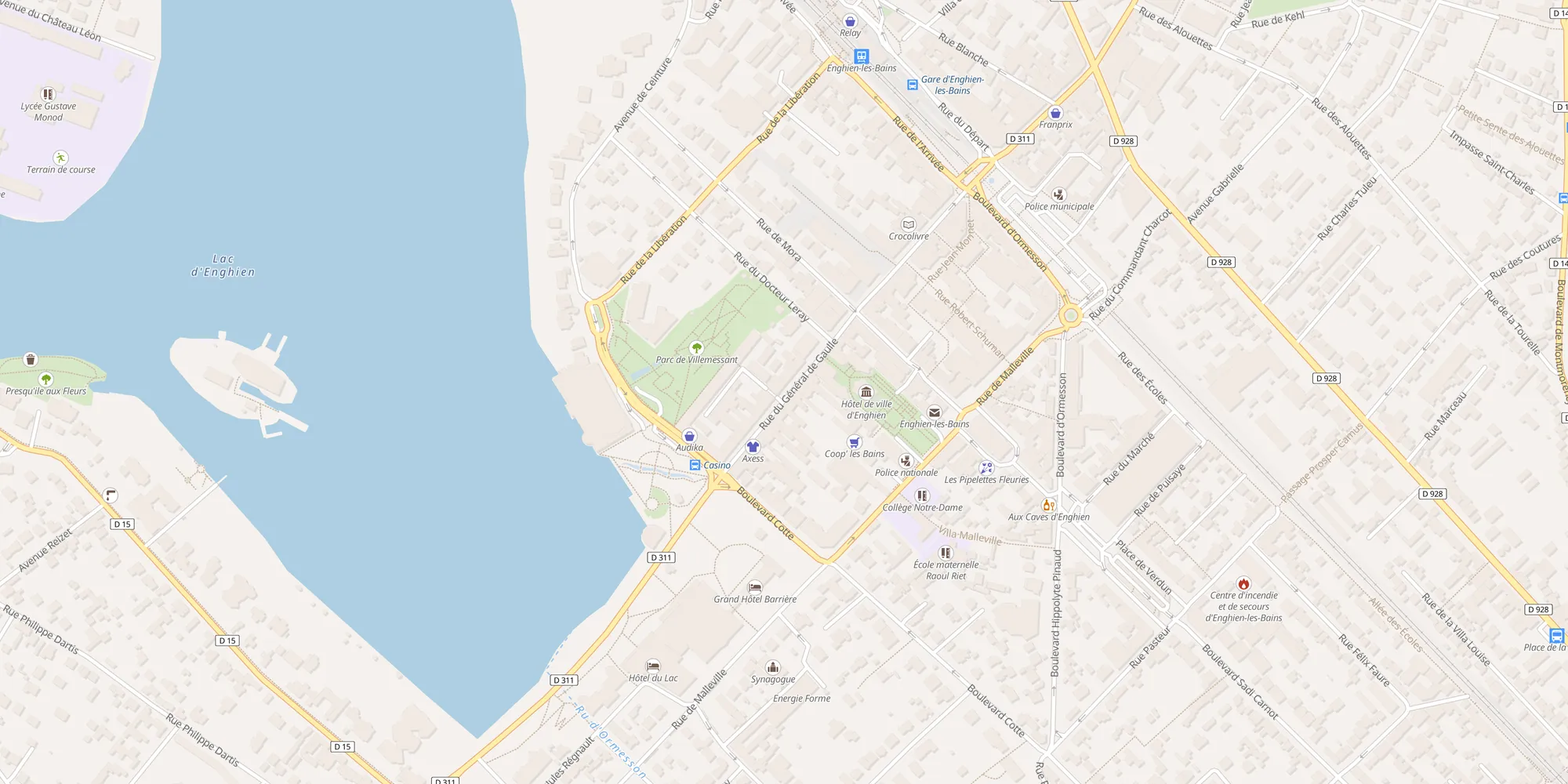 Plan du quartier : 52 rue du Général de Gaulle, Enghien-les-Bains, entre le lac et la gare